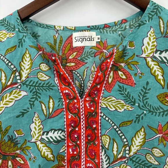 Exclusively for Signals Top Womens 3/4 Sleeve Floral Asymmetric Hem Multicolor M - Picture 3 of 10